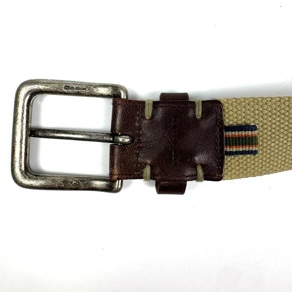 VTG‎ 90s Eddie Bauer Canvas & Leather Suringle Belt Khaki Mens 52